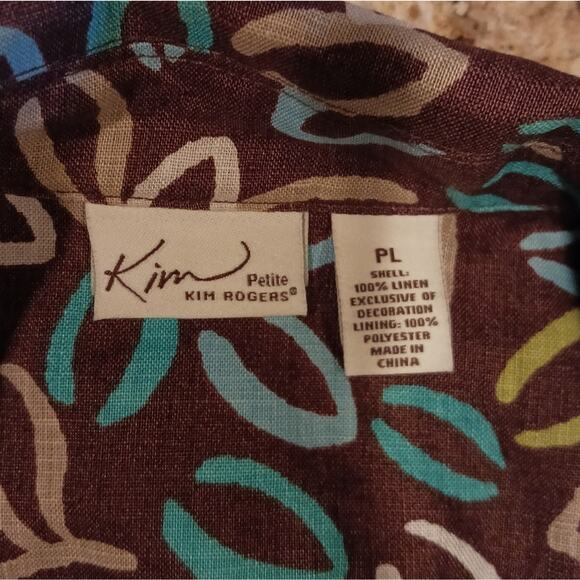 Linen open front jacket sz L petite brown blue Kim Rogers coastal grandma - Picture 6 of 6